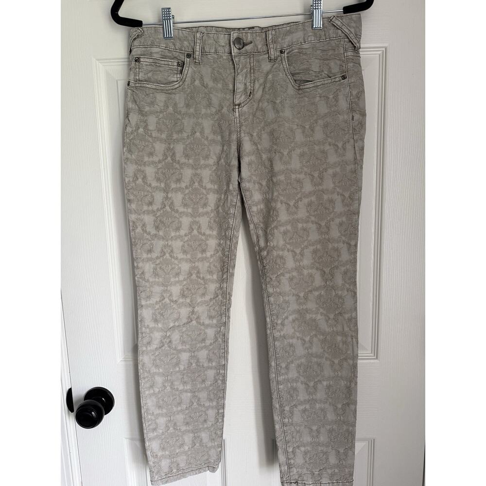 Free People Skinny Jeans Size 30 Taupe Lace Jacquard Embroidered Pants